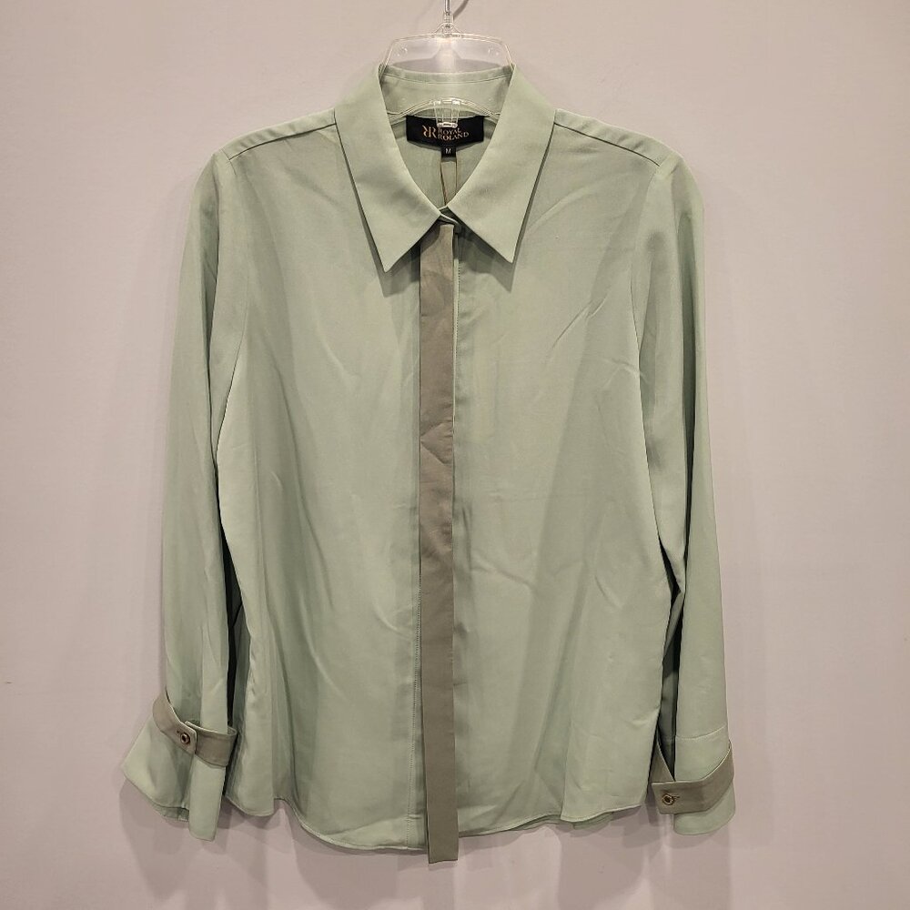 Royal Roland Long Sleeve Elegant Formal Blouse Size Medium Mint Green